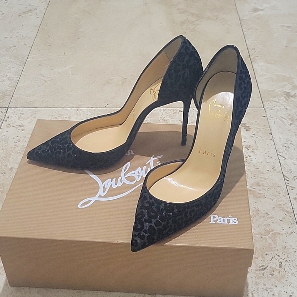 Christian Louboutin Iriza 100 Glitter Leopard Heels.
